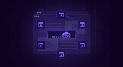 Diagram illustrating a network of interconnected locks with a central rectangle labeled "Cloudflare" on a dark background.