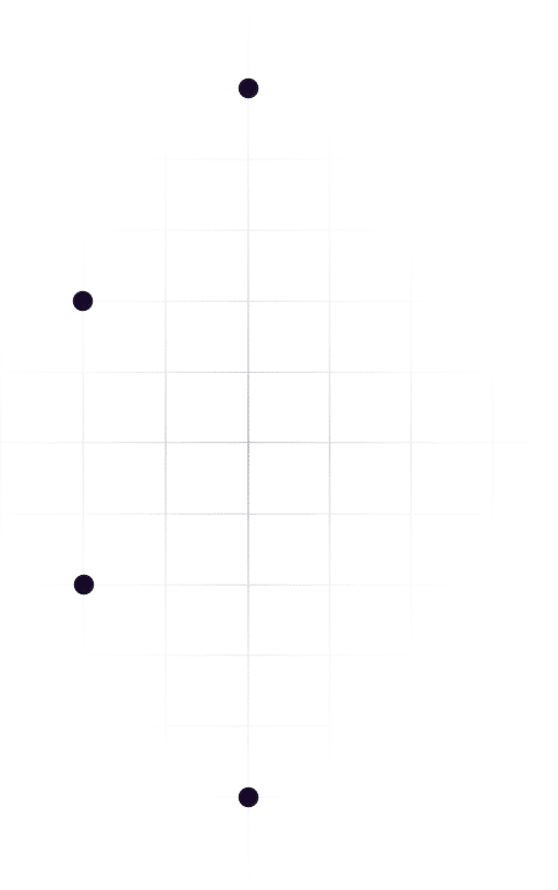A geometric design with a diamond-shaped grid pattern, featuring intersecting lines and five small, solid circles placed symmetrically along the vertical and horizontal axes.