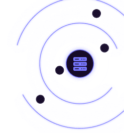 Abstract illustration of concentric blue and purple swirling lines with a central icon depicting stacked horizontal lines, resembling a database symbol.