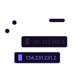 Illustration showing IP addresses with digital design elements and connected lines, featuring the numbers 251.332.562.5 and 134.231.231.2, surrounded by a dark and blue color scheme.